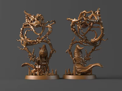 Bronze Sculptures With Intricate Twisted Tree Branch Designs And Base Figures 3d model