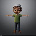Smiling Child In White Cap Green Shirt Blue Pants Brown Sandals With Arms Outstretched