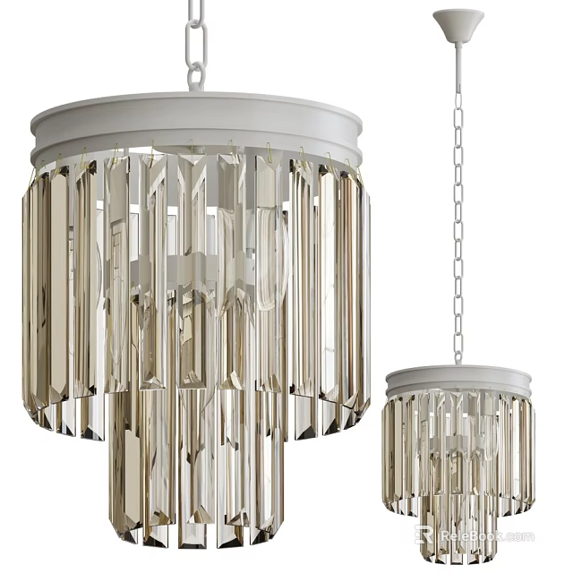 Two Modern Crystal Chandeliers with White Frame and Hanging Chain Design 3d model 