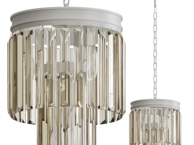 Two Modern Crystal Chandeliers with White Frame and Hanging Chain Design 3d model