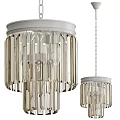 Two Modern Crystal Chandeliers with White Frame and Hanging Chain Design