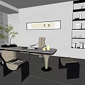 Modern Tea Room Interior Design With Stylish Table Comfortable Chairs Decorative Art And Green Plant