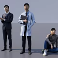 Three Men in Business Suit Doctor Coat with Folder and Casual Clothes Standing and Sitting