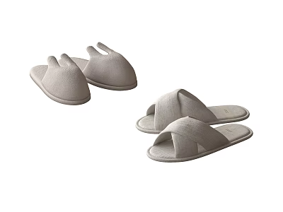 Comfortable Light Gray Linen Slippers With Open Toe And Cross Strap Design For Home Use 3d model