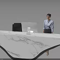 Modern Office Furniture Desk With White Marble Top Curved Design And Chair Setup