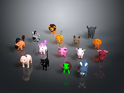 Colorful Animal Toys Featuring Various Species Like Lion Zebra Rabbit And Pig 3d model