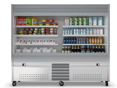Commercial Open Display Refrigerator Freezer with Multiple Shelves for Beverages and Food 3d model