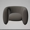 Modern Single Sofa With Rounded Armrests Curved Backrest And Beige Soft Fabric 3d model