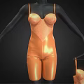 Orange Shiny Leotard Displayed On Black Mannequin With Smaller Hanger Version