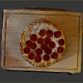 Fresh Pepperoni Pizza Placed on Natural Wooden Cutting Board with Melted Cheese