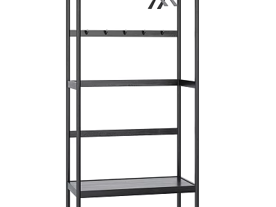 Modern Black Metal Open Wardrobe Structure With Multiple Shelves And Hooks 3d model
