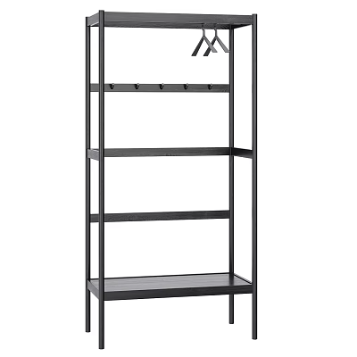 Modern Black Metal Open Wardrobe Structure With Multiple Shelves And Hooks 3d model