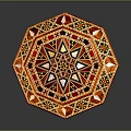 Decorative Red Octagonal Side Table With Intricate Inlaid Patterns And Carved Legs 3d model