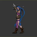 3D Fantasy Female Character With Blue Braided Hair Purple Pink Outfit Holding Weapon And Staff