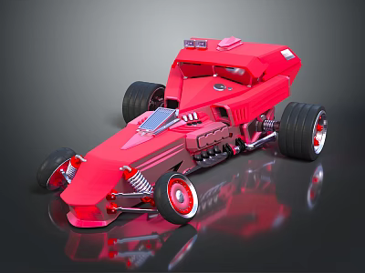 Red Futuristic Concept Racing Car With Large Wheels And Mechanical Details 3d model