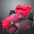 Red Futuristic Concept Racing Car With Large Wheels And Mechanical Details