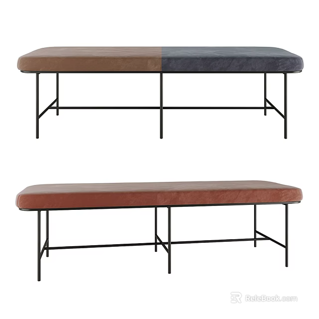 Modern Public Bench with Two Tone Brown Navy and Solid Color Seats Black Metal Frame 3d model 