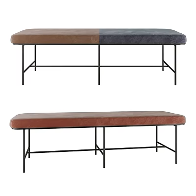 Modern Public Bench with Two Tone Brown Navy and Solid Color Seats Black Metal Frame 3d model