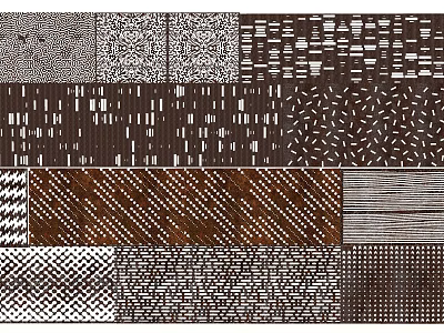 Various Decorative Textile Patterns With Geometric Designs In Black White Brown 3d model