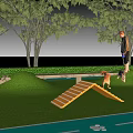 Outdoor Pet Activity Park With Agility Obstacles Grassy Lawn And Training Areas