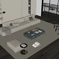 Modern Sofa And Coffee Table Set In Living Room With Beige Upholstery And Marble Top