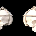 Two Human Skulls With Rope Wrapped Around Heads On Black Background 3d model