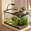 Decorative Aquarium Fish Tank With Green Plants Red Fish Rocks And Potted Plants On Lid