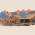 Wooden Detached House with Solar Panels Multiple Gables Porch and Stone Base