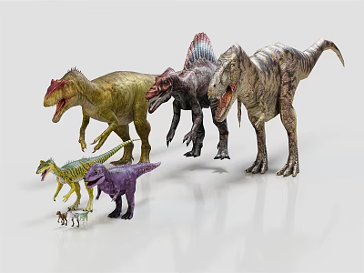 Colorful Dinosaur Toy Figures With Various Species And Different Sizes On 3d model