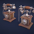 Two Vintage Telephones With Wooden Bases And Metal Rotary Dial Design