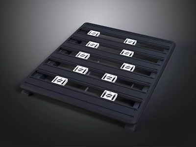 Sturdy Black Logistics Pallet With Numbered White Labels And Grid Slots 3d model