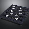 Sturdy Black Logistics Pallet With Numbered White Labels And Grid Slots