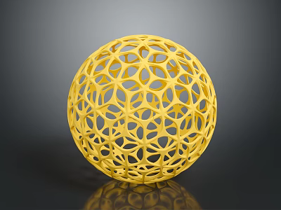 Yellow Intricate Hollow Sphere With Geometric Design And Modern Artistic Structure 3d model