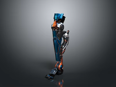 Advanced Robotic Leg Design With Blue Orange Metallic Structure And Mechanical Joints 3d model