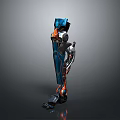 Advanced Robotic Leg Design With Blue Orange Metallic Structure And Mechanical Joints