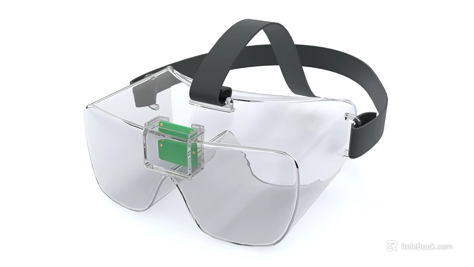 Protective Safety Goggles With Transparent Lens Black Strap And Green Adjustment 3d model 