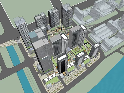 High Rise Residential Buildings In Urban Area With Green Spaces And Waterfront 3d model