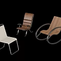 Modern Leisure Chairs With Brown Leather Armrests Rattan White Seats And Metal Frames