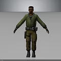 Digital Rendering Male Character Wearing Green Jacket Brown Pants Utility Belt Tool Pouch Standing Pose