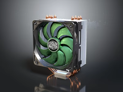 Efficient CPU Cooler For Household Use With Green Fan And Copper Heat Sinks 3d model