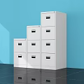 Modern White Storage Cabinets With Multiple Drawers Against Blue Wall On Black Floor
