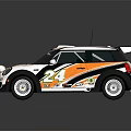 White And Orange Rally Race Car With Sponsor Logos Rear Spoiler Number 24