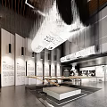 Modern Cultural Center Interior Design With Hanging Chandeliers Exhibition Walls And Seating Areas