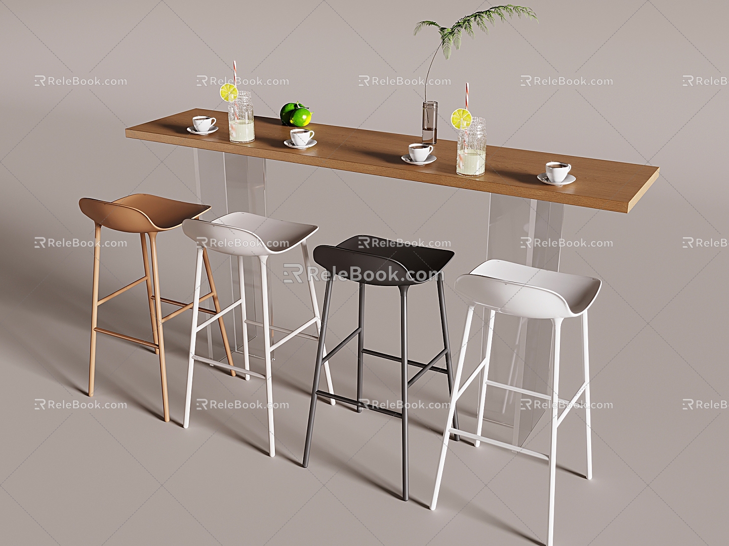 Nordic Cream Style Bar Counter Bar Counter Backrest Chair Bar Stool Iron High Stool Bar Chair Drink Lemonade Coffee 3d model