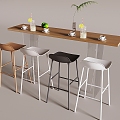 Nordic Cream Style Bar Counter Bar Counter Backrest Chair Bar Stool Iron High Stool Bar Chair Drink Lemonade Coffee 3d model