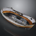 Vintage Boat Model With White Brown Exterior And Detailed Interior Structure
