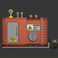Red Industrial Equipment Machinery Featuring Warning Signs Control Panel And Pipes Structure
