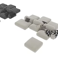 Modular Sectional Sofa Set With Velvet Upholstery Gray Beige Accent Pillows And Ottoman