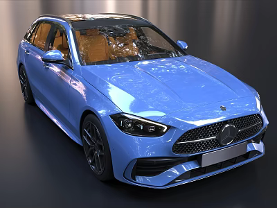 Sleek Blue Sedan Car With Modern Design Front Grille Black Wheels And Brown Interior 3d model
