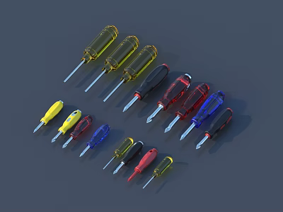 Assorted Color Screwdrivers Set with Transparent Handles and Various Sizes for DIY Home Repair 3d model